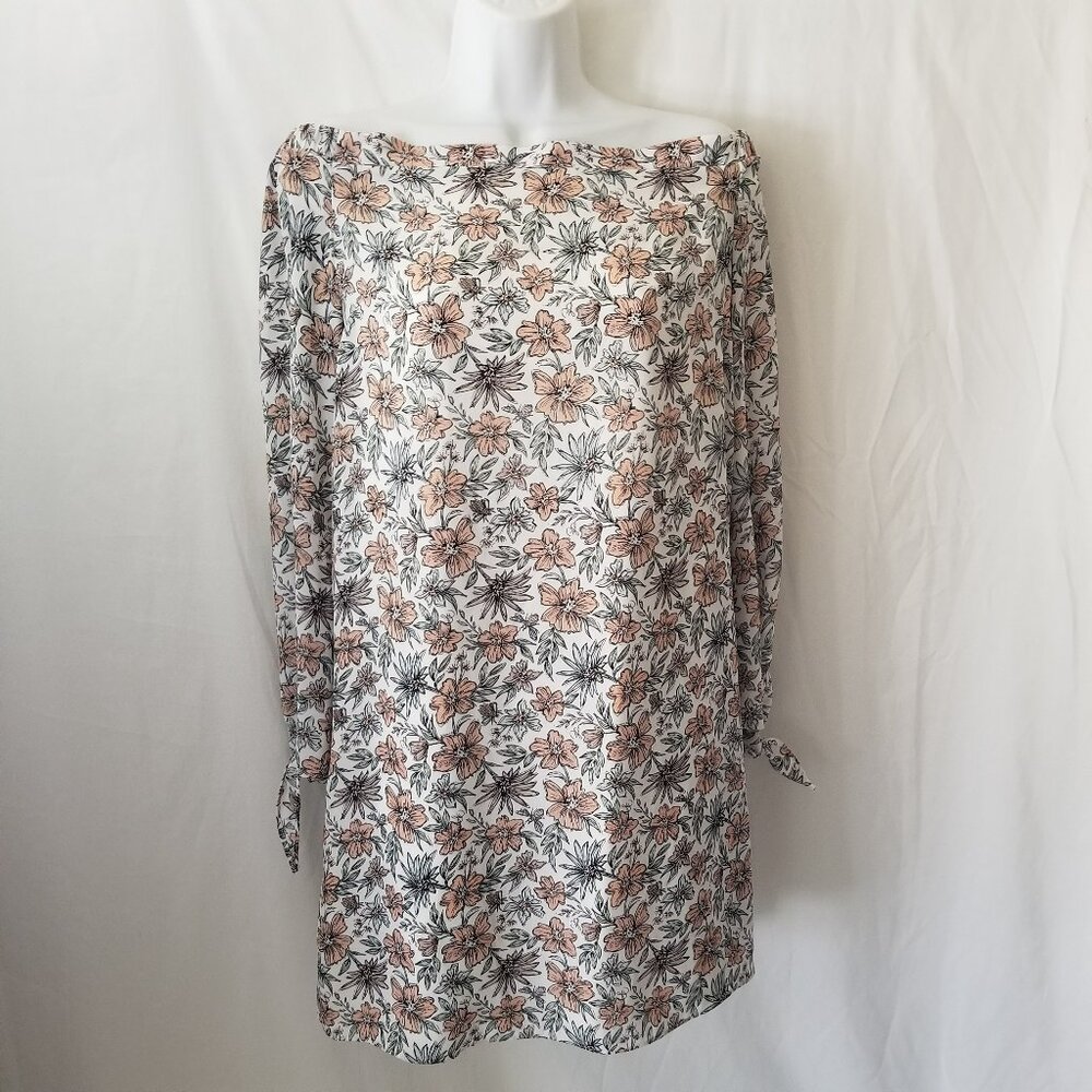 Sam Edelman Women 8 Floral Off Shoulder Long Sleeve Mini Dress Peach Green Ivory